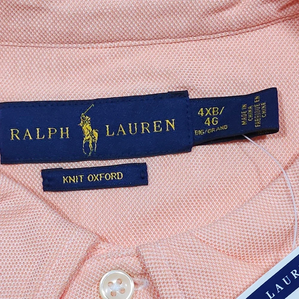 Ralph Lauren Knit Oxford Polo Mens 4XB Melon Pink Cotton Pony Preppy Ivy Coastal